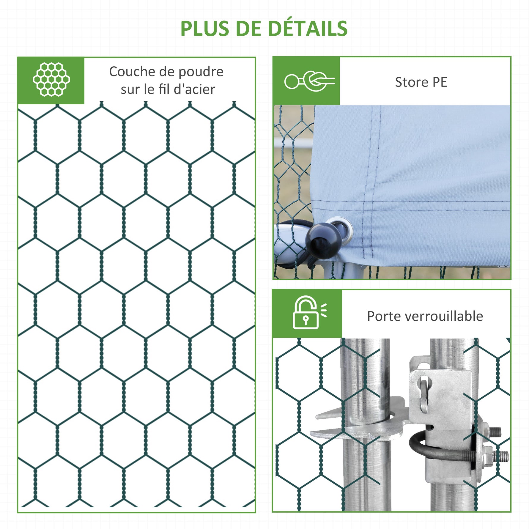 Enclos pour Poules XXL 6 m² - Grand Parcours Extérieur en Acier Galvanisé 3x2x2m - Volière de Jardin Anti-renard avec Bâche de Toit pour 4-6 Poules, Canards ou Lapins, Gris