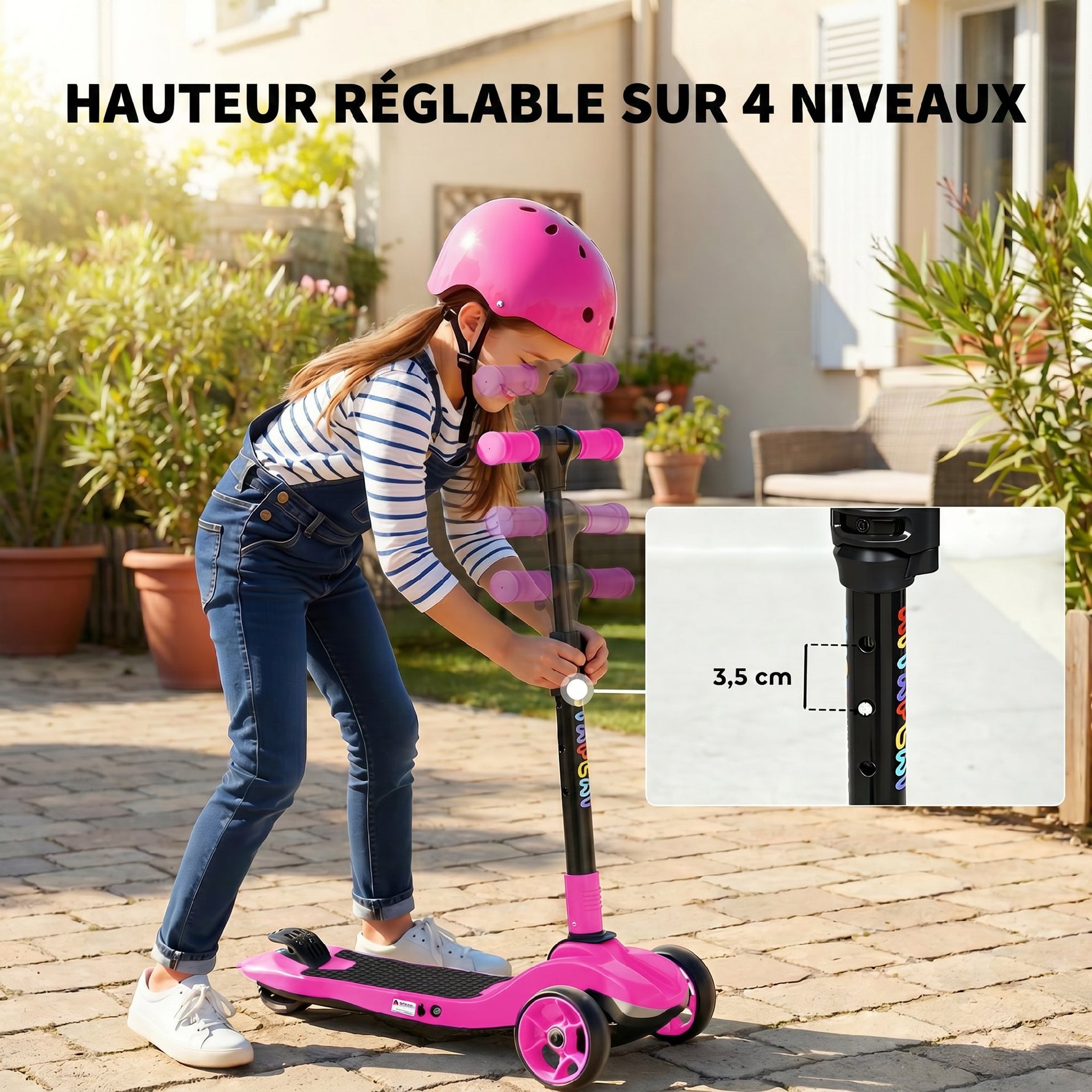 Trottinette électrique pour enfants 6+ ans, pliable 3 roues démarrage zéro, vitesse maximale 8 km/h 64 x 29 x 83 cm rose