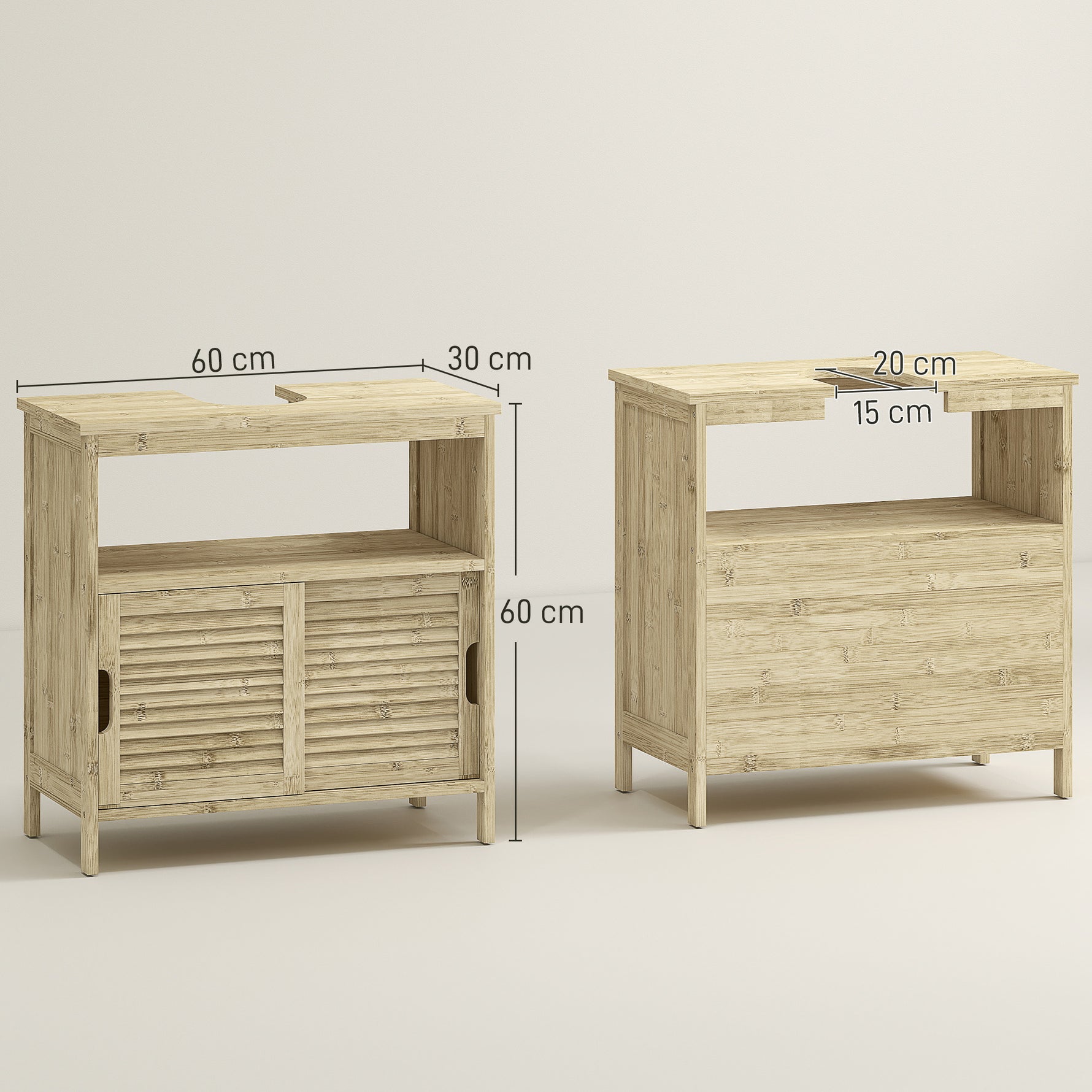 Meuble sous lavabo en Bambou, Meuble de Rangement pour Salle de Bain avec 2 Portes, 60 x 30 x 60 cm, Bois Naturel
