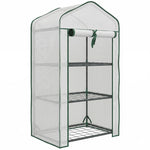 Serre de Jardin étagère 3 Niveaux dim. 59L x 39l x 127H cm métal thermolaqué Vert PE Haute densité 140g/m² Blanc