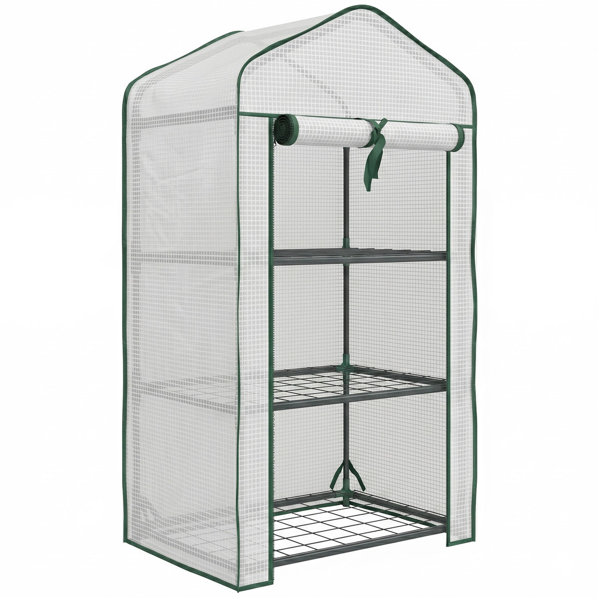 Serre de Jardin étagère 3 Niveaux dim. 59L x 39l x 127H cm métal thermolaqué Vert PE Haute densité 140g/m² Blanc