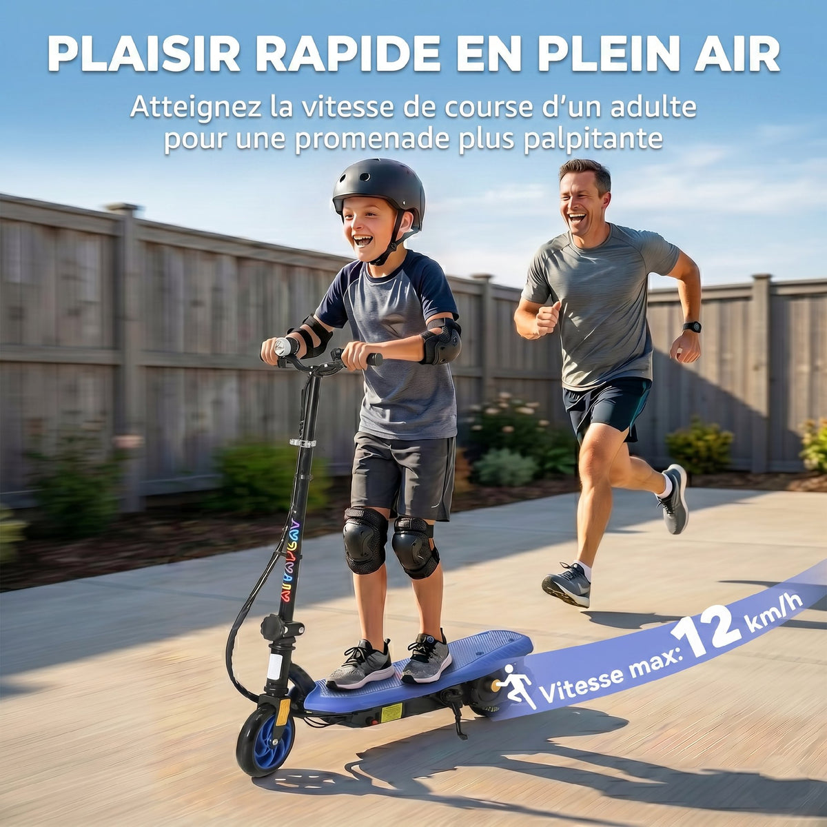 Trottinette électrique 120 W pliable pour enfant 7-14 ans 12 Km/h max. autonomie 10 Km max. bleu