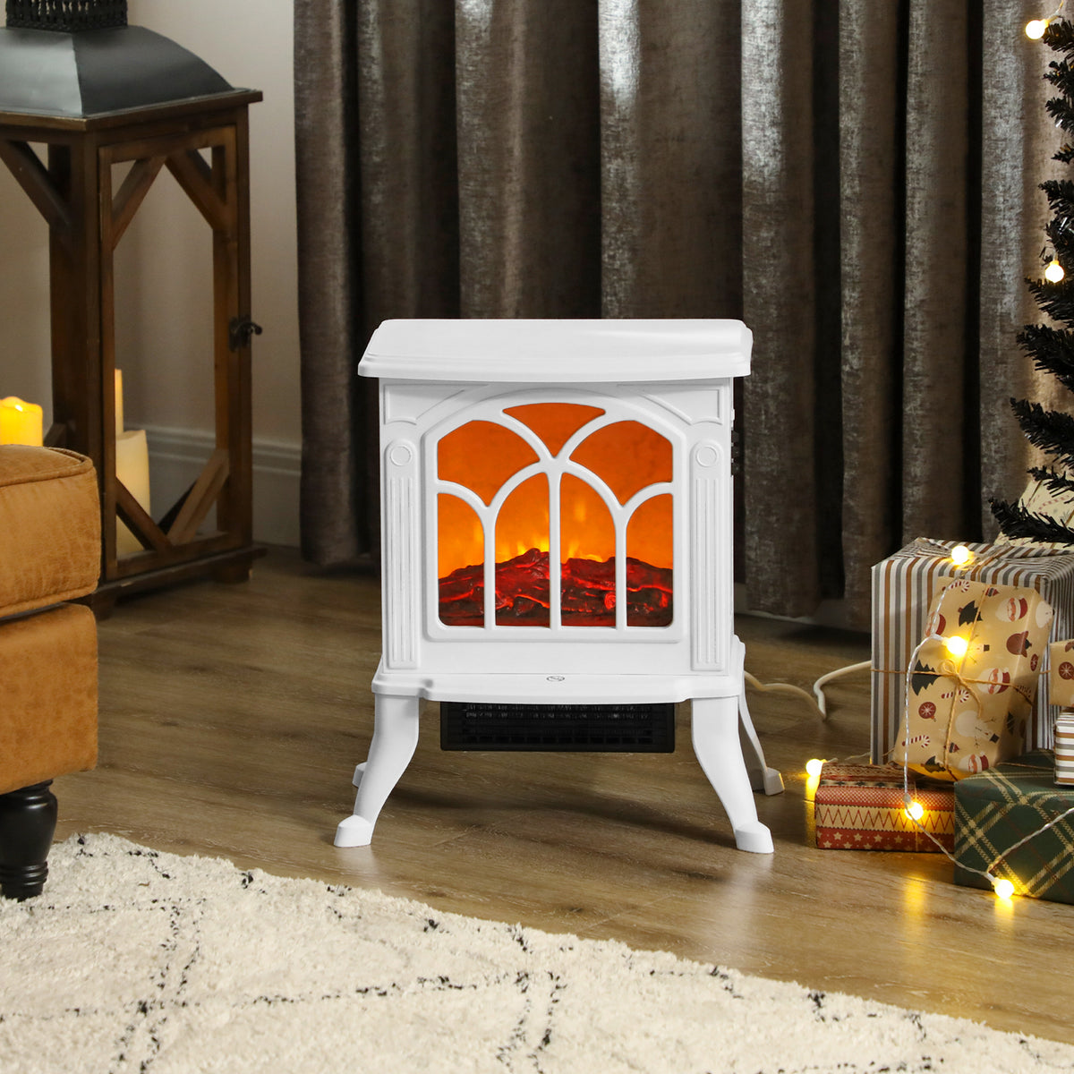 Cheminée électrique sur pied 750/1500 W, fausse cheminée décorative avec effet flamme LED, 37,3 x 23,1 x 44 cm, blanc-7