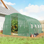 Serre tunnel de jardin 12m², serre de jardin tunnel 295x400x200cm porte et 8 fenêtres, bâche PE 140 g/m² vert