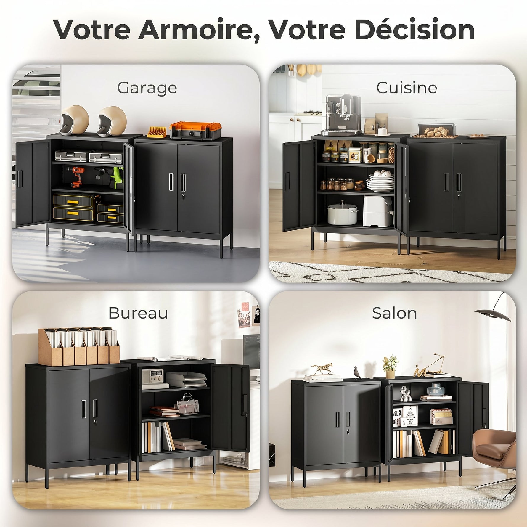 Armoire de Bureau Métallique, 80 x 40 x 100 cm, Meuble de Rangement, Serrure, 2 Portes et 2 Étagères Réglables, Noir