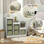 Meuble de rangement pour jouets des enfants avec 6 bacs amovibles, 3 niveaux de rangement, 96 x 38,5 x 90, vert