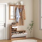 Mueble de recibidor tipo vestidor con panel perchero, espejo y zapatero - 6 ganchos y estante ajustable