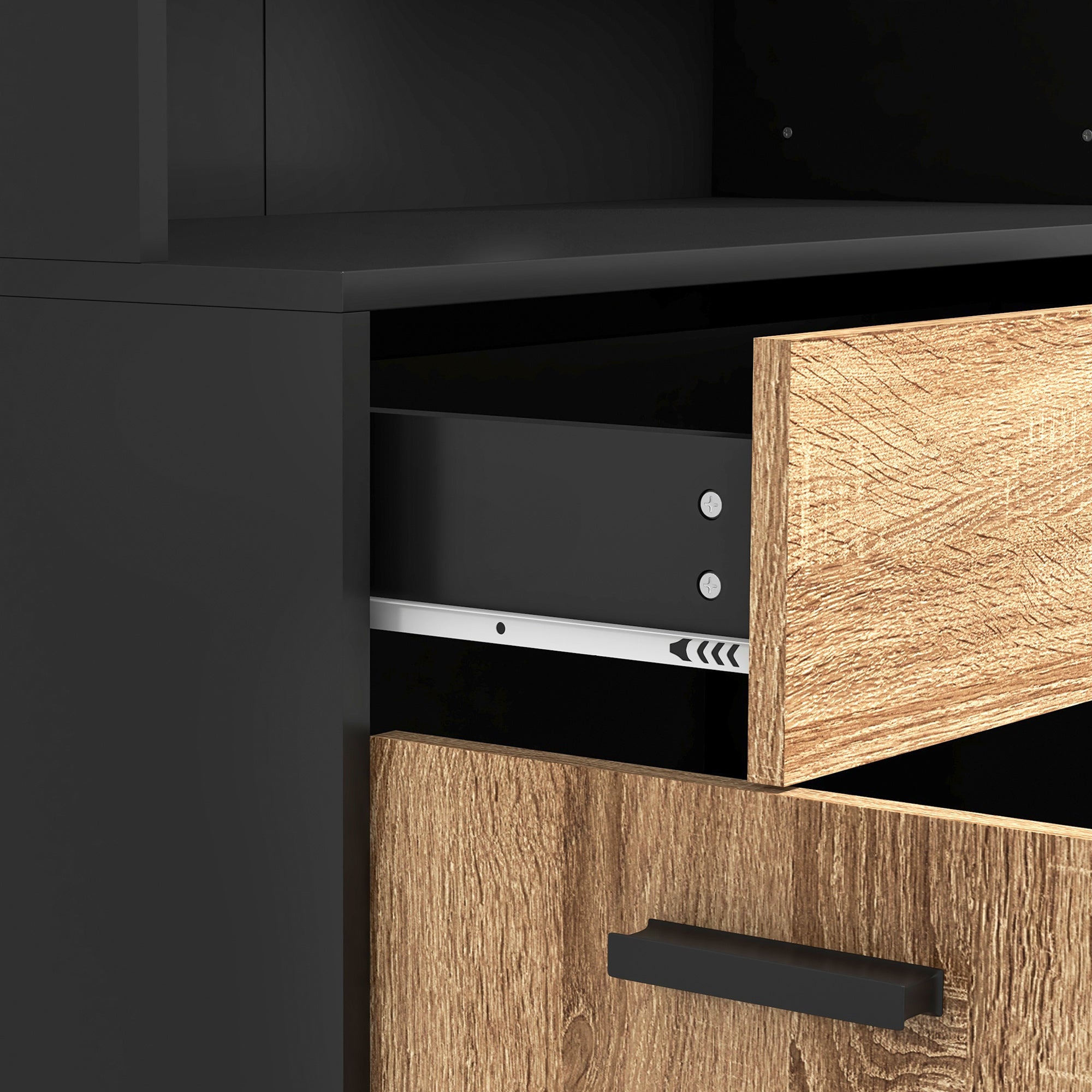 Kitchen cupboard sideboard storage unit, 2 cabinets, 4 doors, 1 drawer, cable management, 80W x 40D x 180H cm