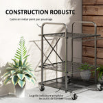 Organisateur d'outils de jardin, support à outils de jardin 40 compartiments à 2 niveaux avec roues 57 x 48 x 70 cm noir