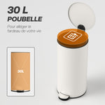 Poubelle cuisine 30L, poubelle à pédale avec seau intérieur amovible, couvercle à fermeture douce, 36x30x60,5cm, crème