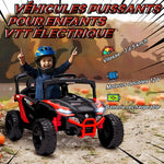 Voiture électrique enfant UTV, buggy électrique enfant 12V 2 moteurs, télécommande, LED, musique, klaxon, 3-8 ans, rouge