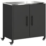 Gartenschrank aus Metall, Outdoor-Aufbewahrungsschrank, Edelstahl-Dach und Rollen, Schwarz