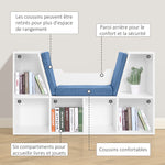 Bibliothèque banc 2 en 1 avec coussins de siège, étagère cube 6 compartiments ouverts et 2 niveaux, meuble de rangement pour salon, chambre à coucher, bureau, 102 x 30 x 61 cm, bleu