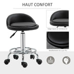Lot de 2 tabouret à roulette pivotant 360°, assise réglable 47-62H cm, acier chromé revêtement synthétique noir
