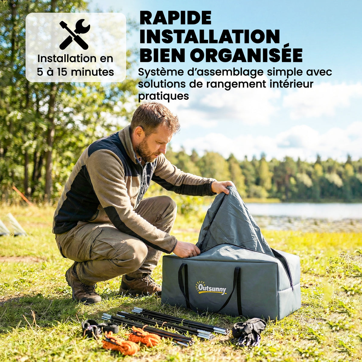 Tente de Camping Facile à Monter 2-4 Personnes avec 3 Portes, Imperméable, Compatible avec SUV, Bleu Foncé