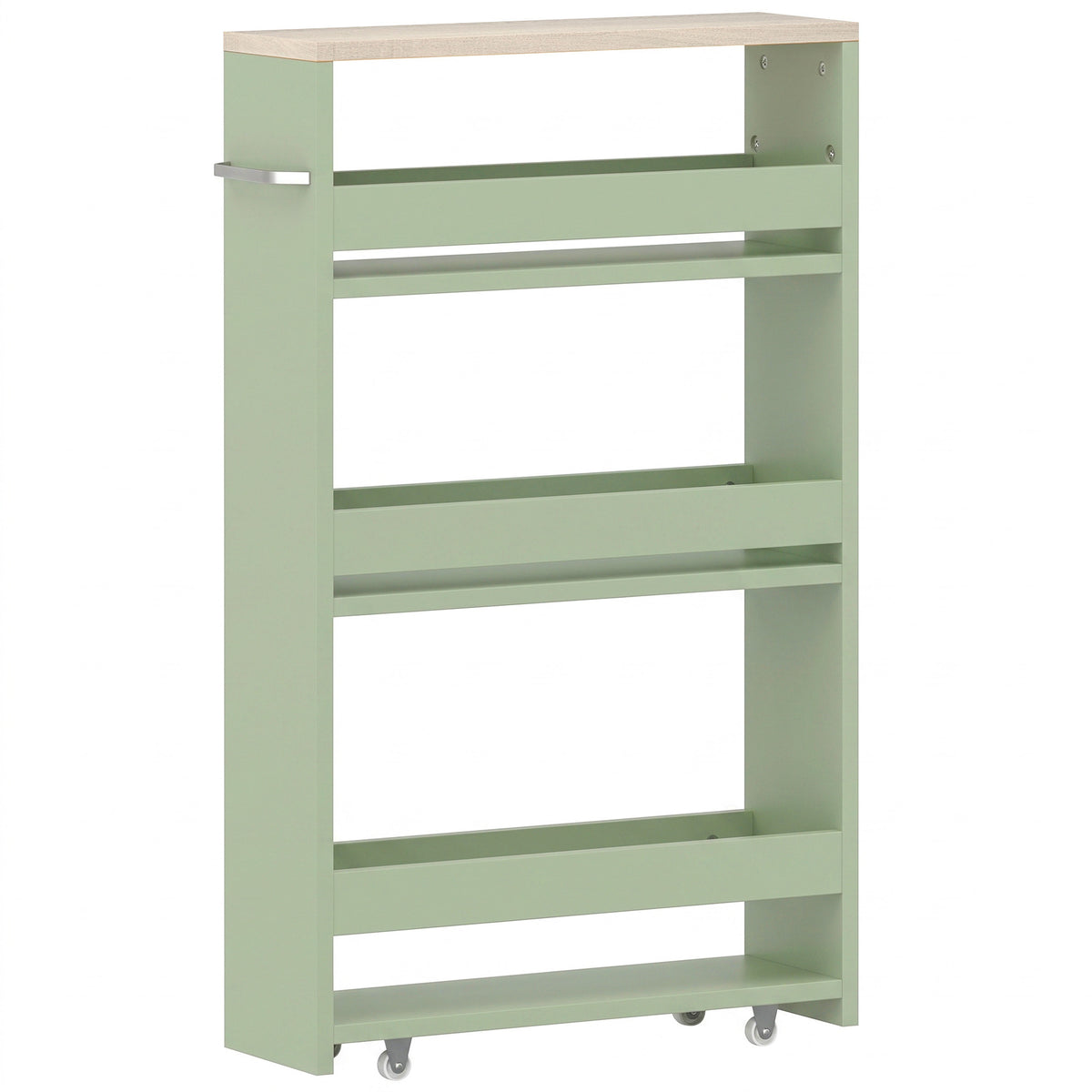 Carrello portaoggetti a 3 ripiani, carrello di stoccaggio con ruote e manico - 48 x 15 x 80 cm verde