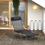 Bain de soleil transat chaise longue inclinable pliable avec oreiller dossier réglable sur 5 niveaux noir