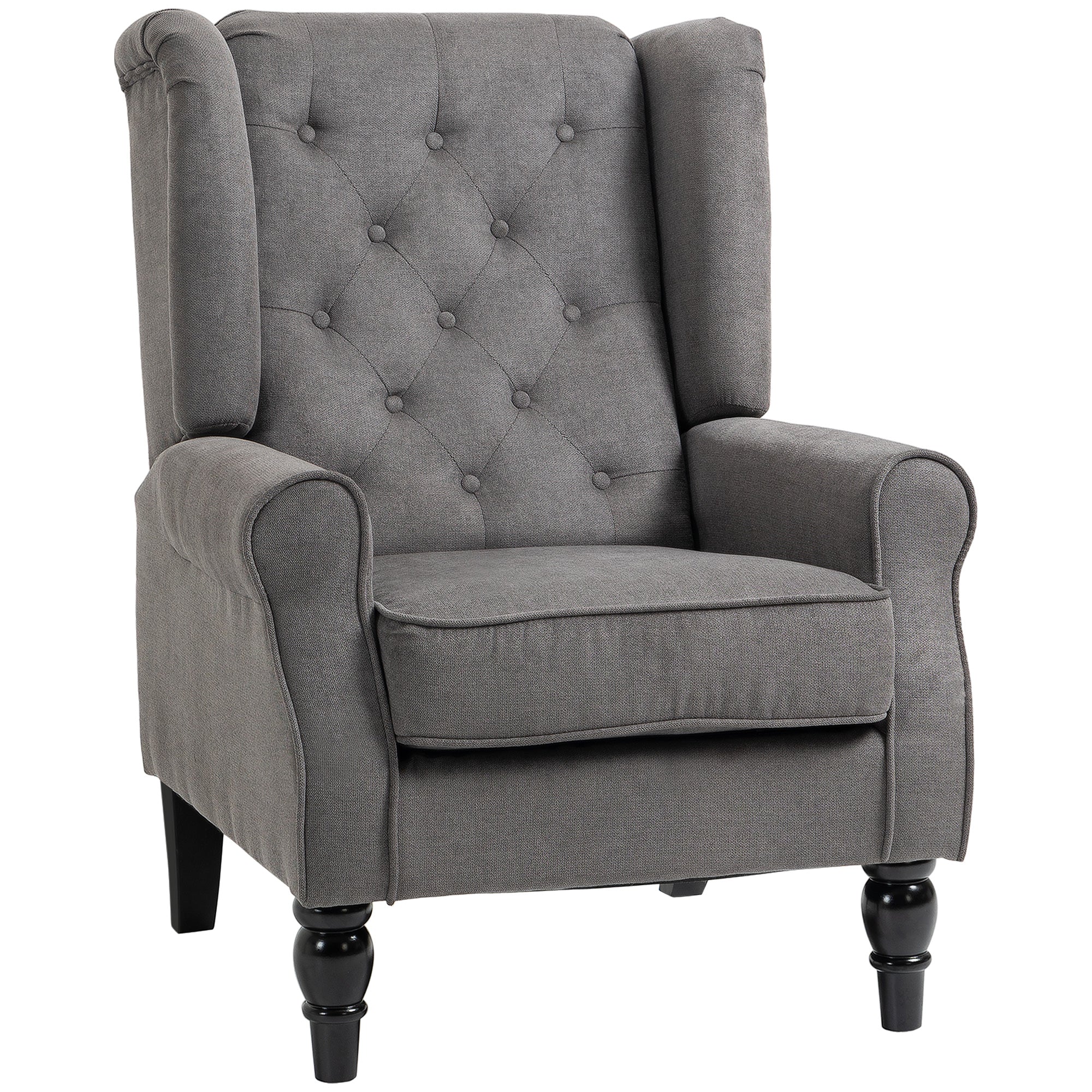 Woonkamerfauteuil, Mid-Century Moderne Accentfauteuil van Fluweel met Hoge Gecapitonneerde Oorfauteuilrugleuning, Grijs