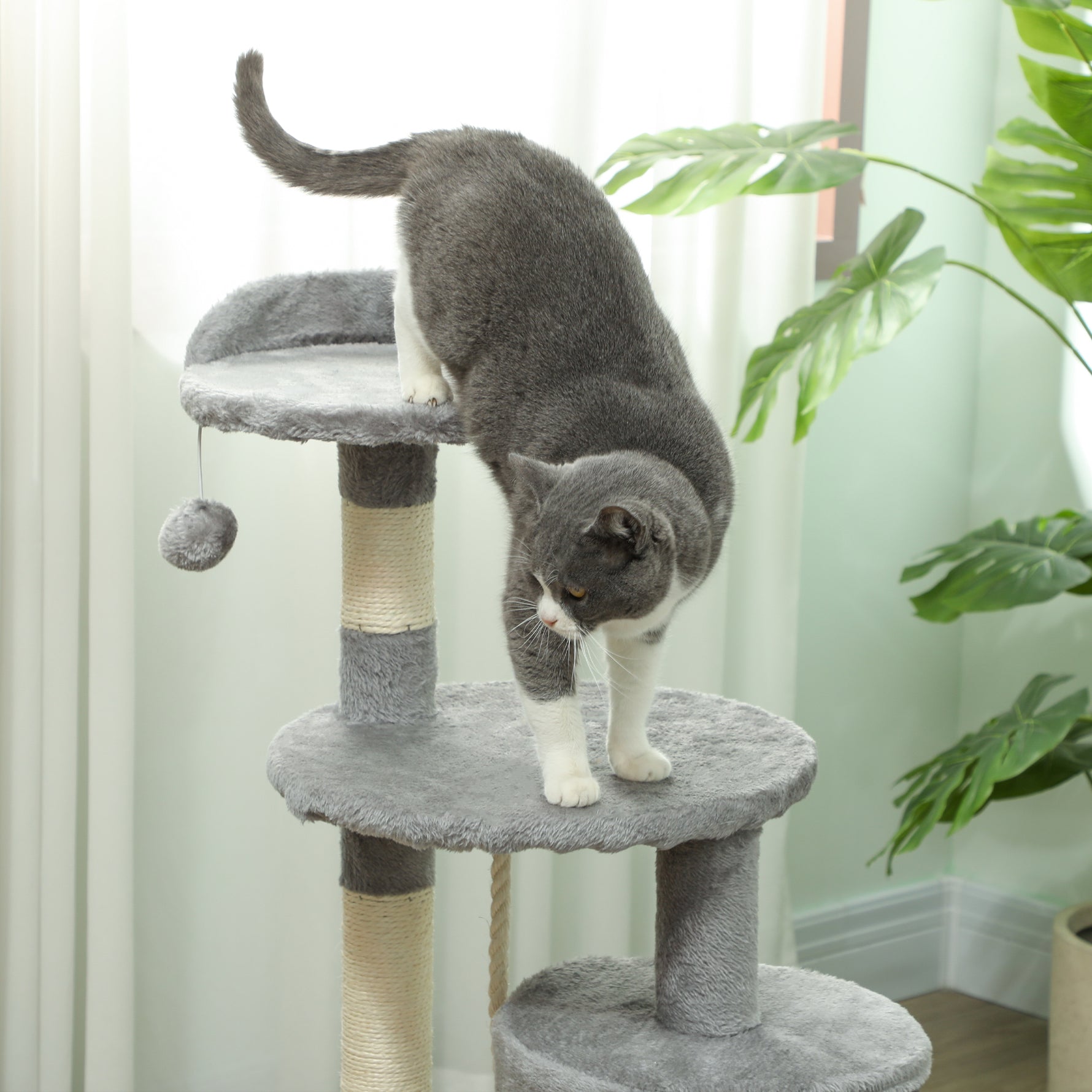 Arbre à chats multi-équipements griffoirs grattoirs plateformes niche corde jouets 40 x 40 x 114 cm gris