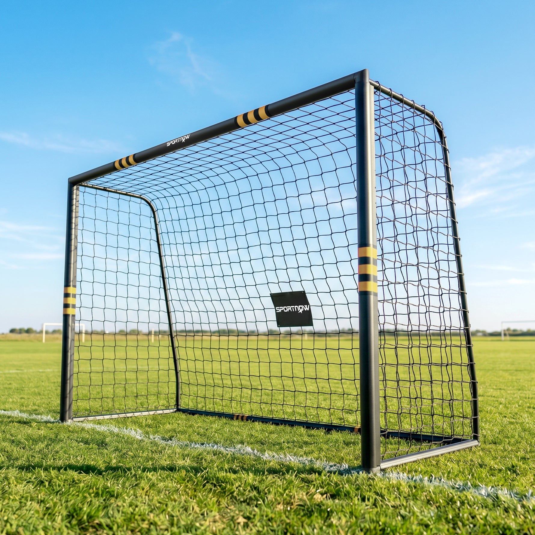 But de Football pour Enfant et Adulte 3 x 2 m, Envoloppé Mousse de Protection, 7 Piquets de Sol, Filet en PE, Jaune