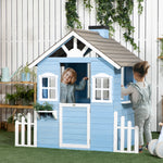 Cabane de jeu pour enfant maison de jardin en bois porte et fenêtres de 3 à 7 ans dim. 151L x 112.5l x 142H cm bleu
