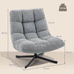 Fauteuil salon sans accoudoirs, chaise pivotante en tissu chenille, assise large, 75 x 95 x 90 cm, gris