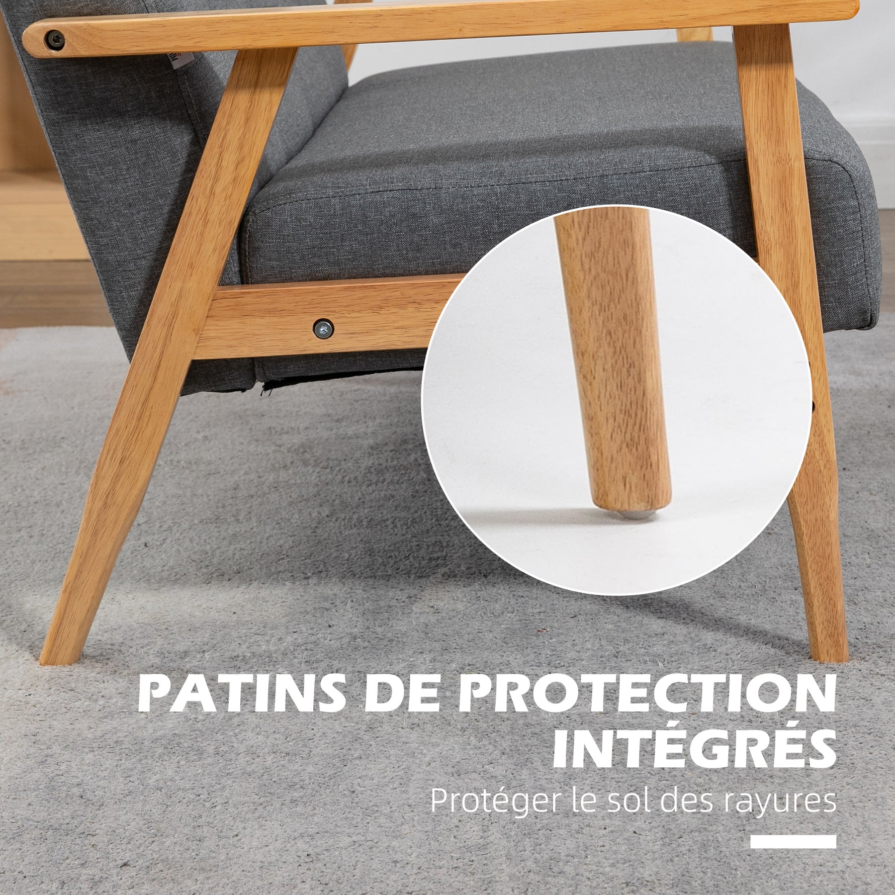 Canapé 3 places 154,5, canapé scandinave avec dossier capitonné, assise rembourrée et accoudoirs, gris