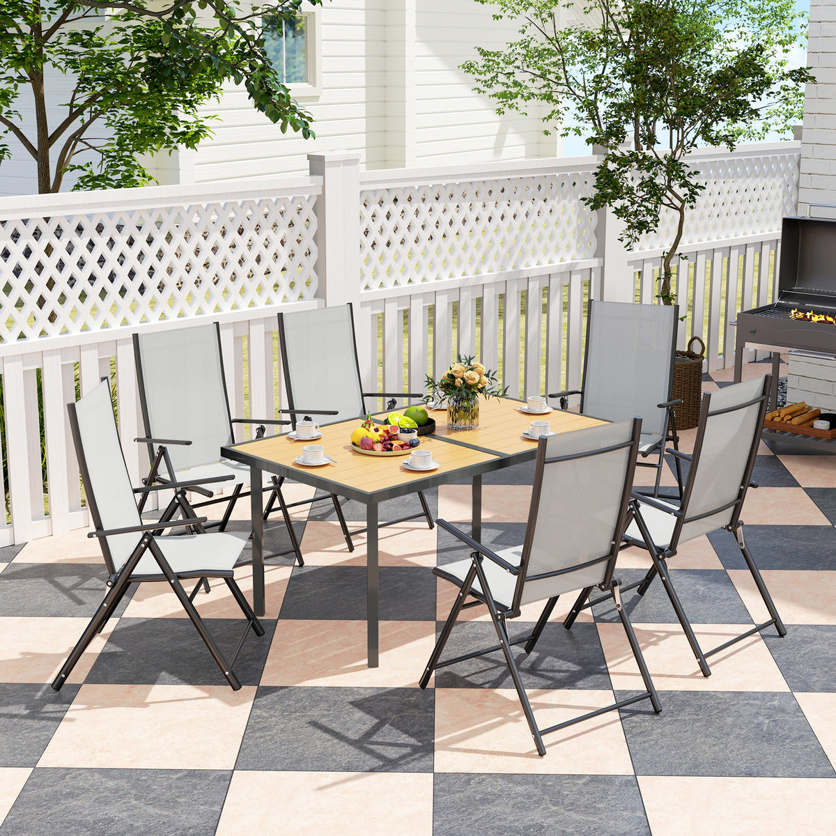 Table à manger de jardin pour 6 personnes table de jardin avec plateau effet bois en acier 150 x 90 x 72 cm bois naturel