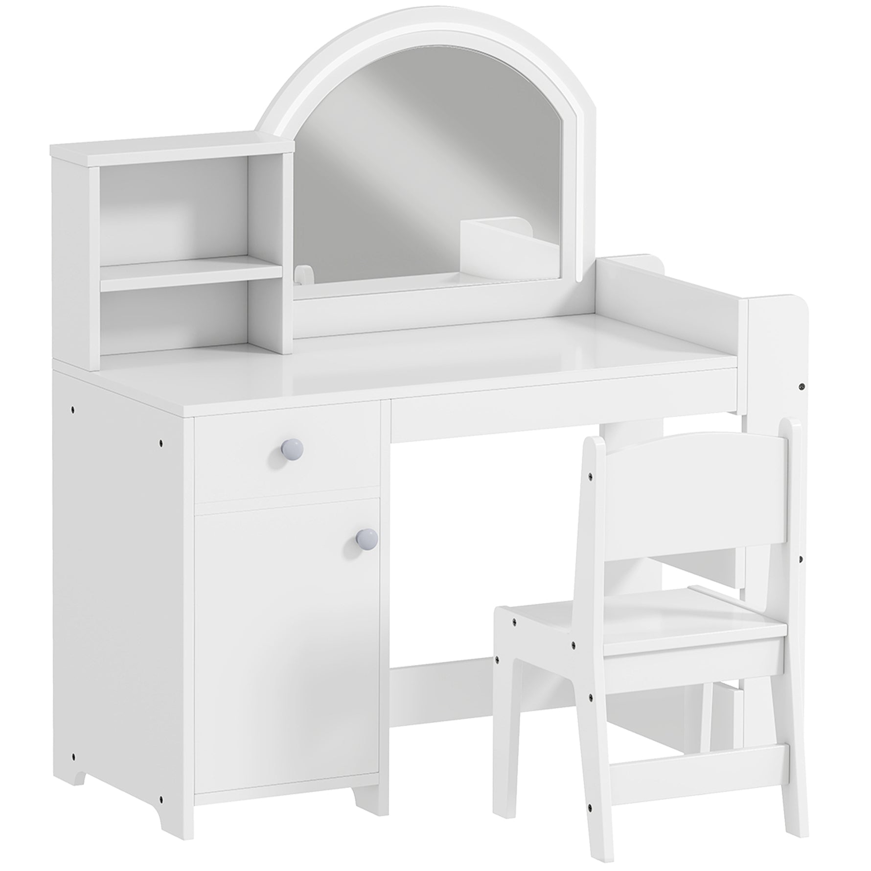 Coiffeuse pour enfants avec tabouret et miroir LED, table de maquillage pour 3 à 8 ans, 88,6 x 38,8 x 96,9 cm, blanc