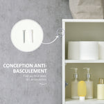 Meuble colonne rangement salle de bain style contemporain 2 placards 3 étagères et 1 tiroir coulissant panneaux particules brillant dim. 30l x 28P x 170H cm blanc laqué