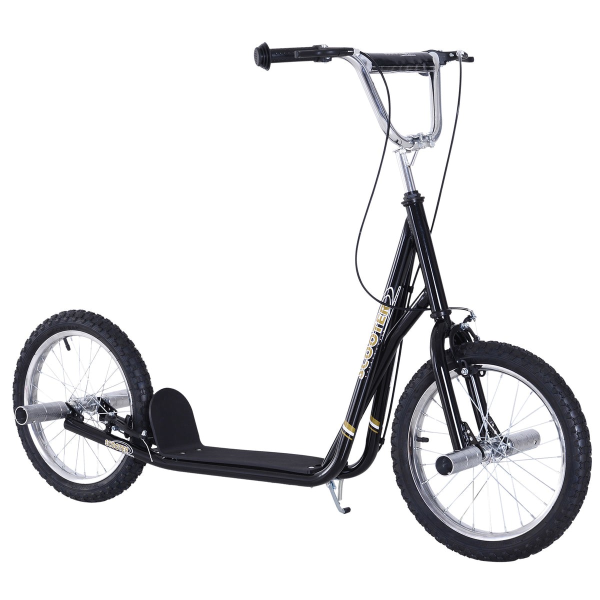Trottinette patinette Grandes Roues pneumatiques Ø 41 cm Hauteur Guidon réglable béquille pegs Inclus Acier Noir