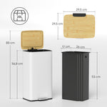 Poubelle de Cuisine 20L, Poubelle avec Pédale, Couvercle en Bambou à Fermeture Douce, Seau Intérieur Amovible, Blanc
