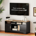 Meuble TV banc TV en bois avec 2 niches 2 armoires à porte une armoire ouverte 105 x 40 x 52 cm effet bois noir