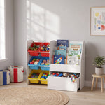 Meuble rangement enfant rangement jouets enfant 6 bacs amovibles et grand coffre à roulettes 100x30x80cm multicolore