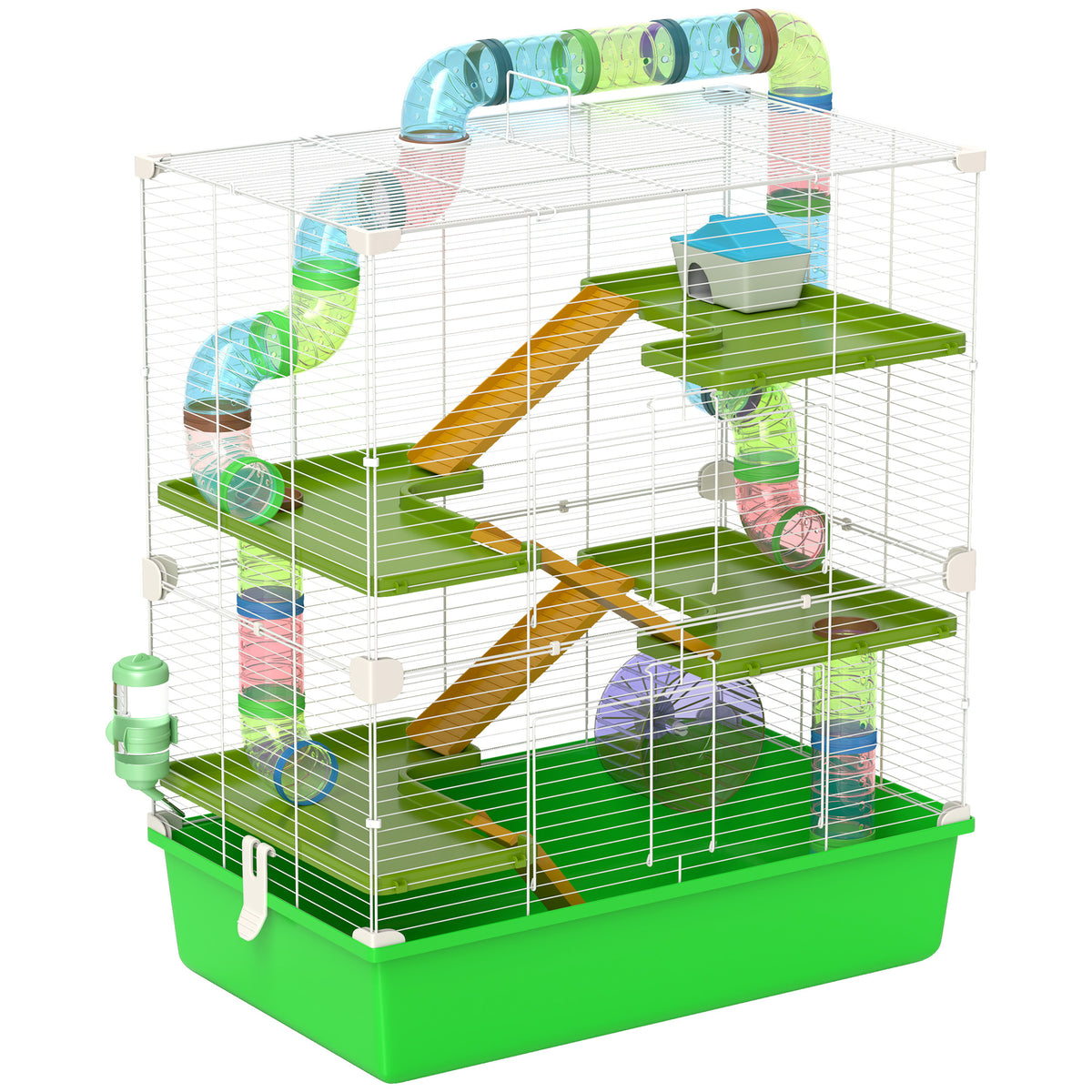 Grande cage pour hamsters cage pour rongeur 5 niveaux avec tunnels abreuvoir roue maisonnette échelles