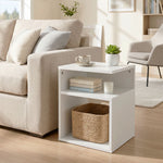 Table d'Appoint, Table Basse Moderne 3 Niveaux avec Étagères Ouvertes, pour Salon, Chambre ou Bureau, Blanc