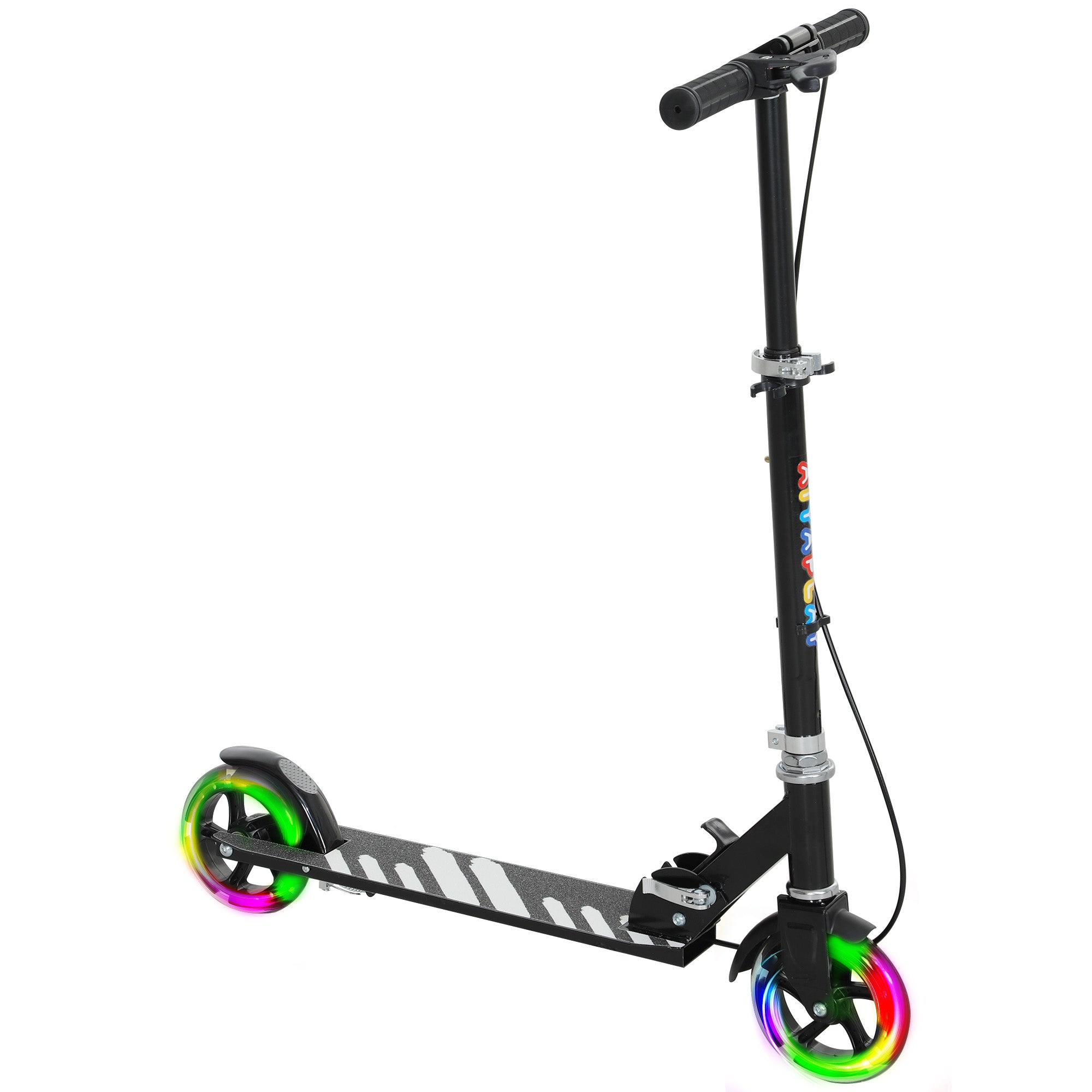 Kids' scooter for ages 3 to 8, foldable 2-wheel scooter with LED light-up wheels, 4 height settings, black