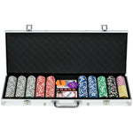 Mallette de Poker Coffret de Poker Complet avec 500 jetons 5 dés 2 Jeux de Cartes 3 boutons 1 Tapis en Feutre