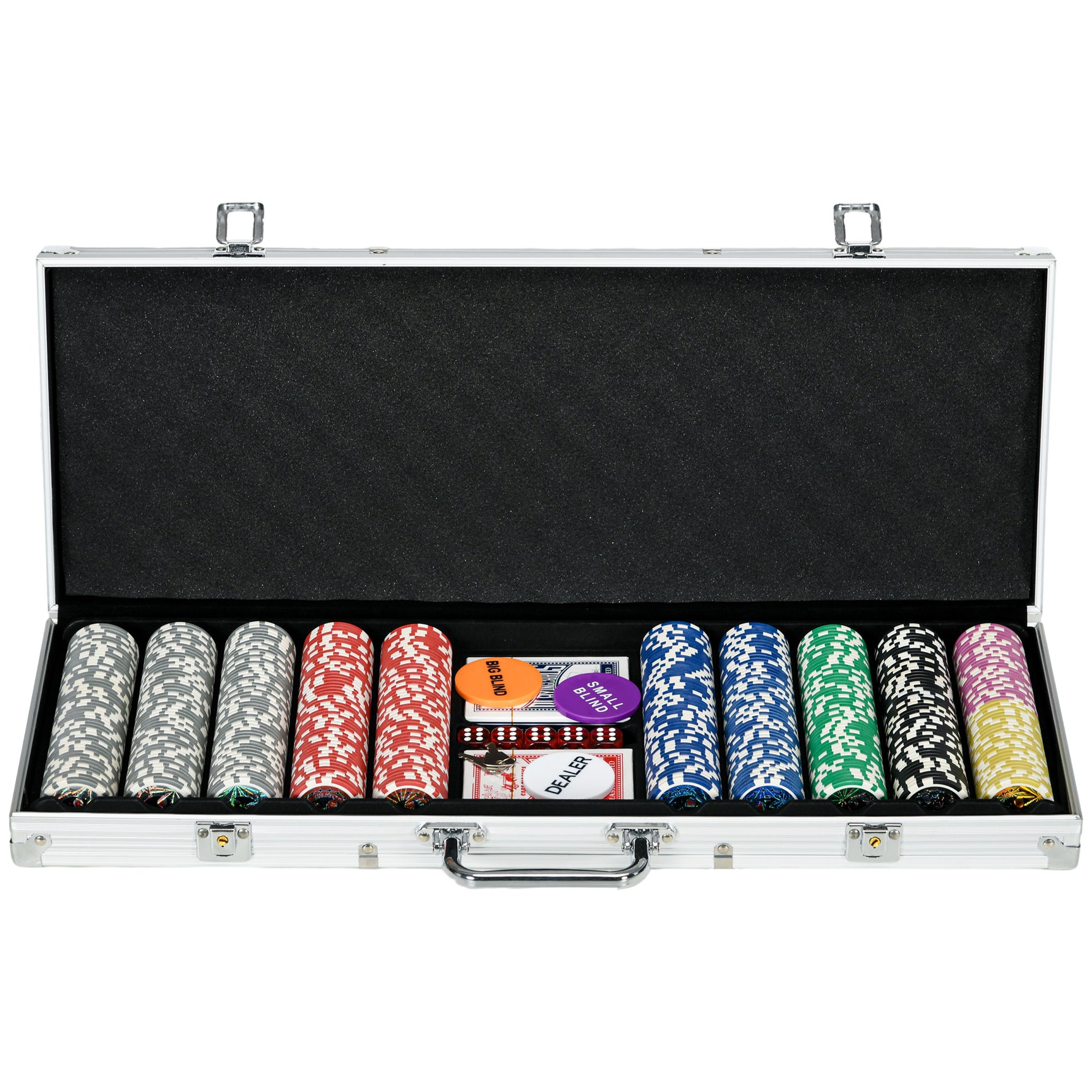 Mallette de Poker Coffret de Poker Complet avec 500 jetons 5 dés 2 Jeux de Cartes 3 boutons 1 Tapis en Feutre