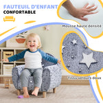 Kinder-Kindersessel, leuchtendes Kindersofa mit Sternenmuster, Samtstoff, für Jungen und Mädchen, Grau
