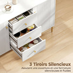 Buffet cuisine, meuble de rangement avec 2 portes, 3 tiroirs silencieux, 2 étagères réglables, 5 pieds en acier, blanc