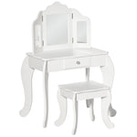Coiffeuse Enfant avec Tabouret, Coiffeuse Bureau 2 en 1 Miroir triptyque et tiroir Coulissant Blanc Acrylique