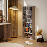 Rangements pour CD et DVD avec 8 compartiments et 6 étagères réglables, capacité max. 360 CD/185 DVD et Blu-ray, naturel
