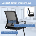Chaise de bureau en maille sans roulettes, base en traîneau, pour salle de conférence, attente, réception, noir