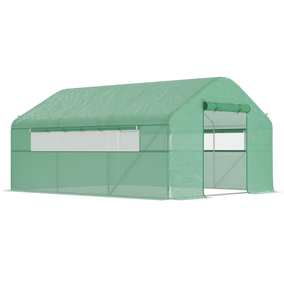 Serre de jardin 4 x 3 x 2m avec portes enroulables et grandes fenêtres, serre tunnel de jardin, vert
