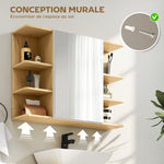 Armoire murale salle de bain avec miroir, meuble salle de bain avec étagères ouvertes, 80 x 20 x 59 cm, bois naturel