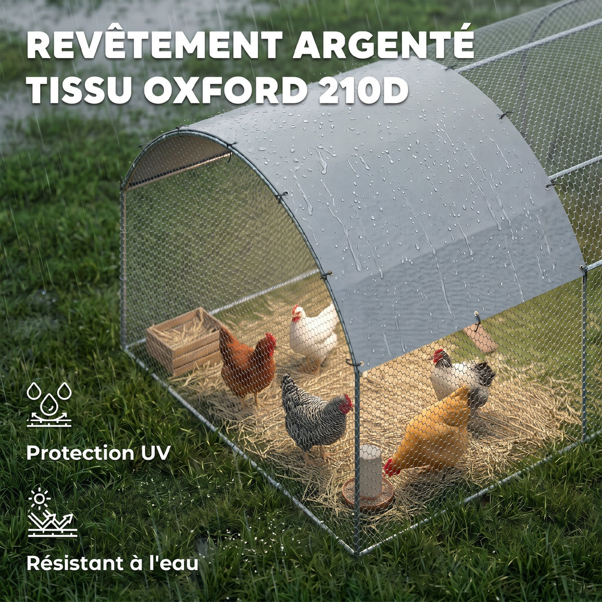 Grande recinto per pollaio 15,96 ㎡, parco recintato, tetto anti-UV, porta bloccabile, 2,8 x 5,7 x 1,97 m, argentato