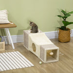 Tunnel pour chat intérieur jouets pour chats avec balle suspendue entrées multiples en sisal 98 x 30 x 30 cm crème