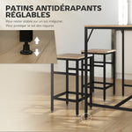 Ensemble Table de Bar Industriel + 4 tabourets Repose-Pieds en Bois couleur Chêne Clair Cadre en métal Noir