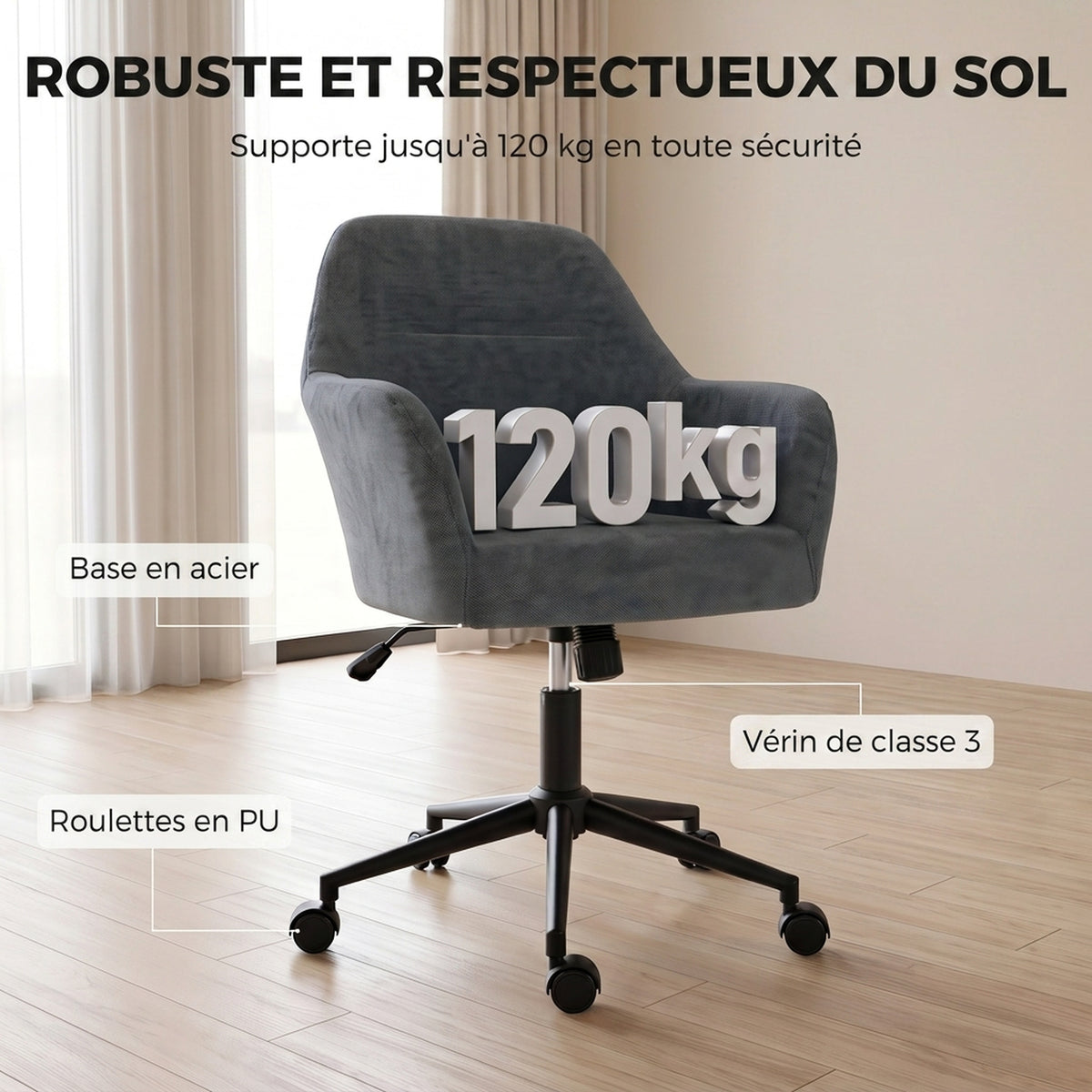 Chaise Bureau Ergonomique, Fauteuil de Bureau en Chenille avec Hauteur Réglable, Fonction Bascule, Bleu